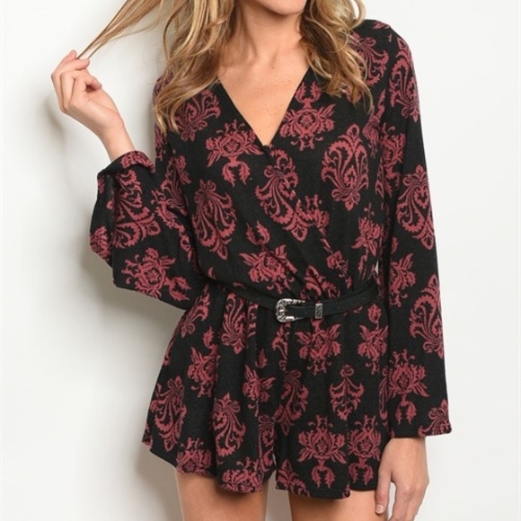 Azal Black and Wine V-neck Romper - Picture 1 of 2
